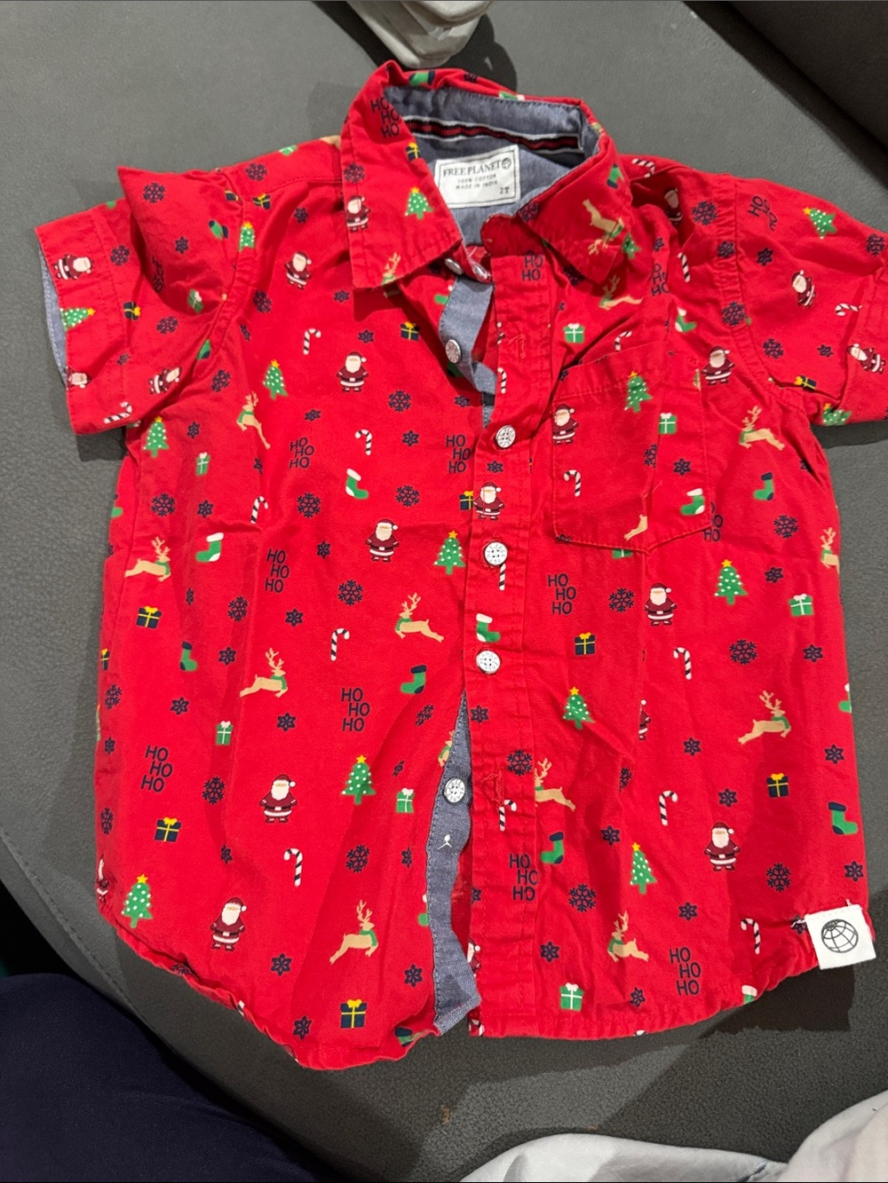 Free Planet Red Holiday Print Short-Sleeve Button-Down Shirt for Kids